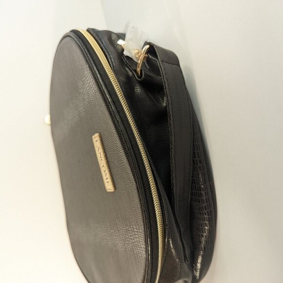 NWT Lancôme Round Faux Leather Alligator Travel Cosmetic Case Bag Black - Picture 4 of 10